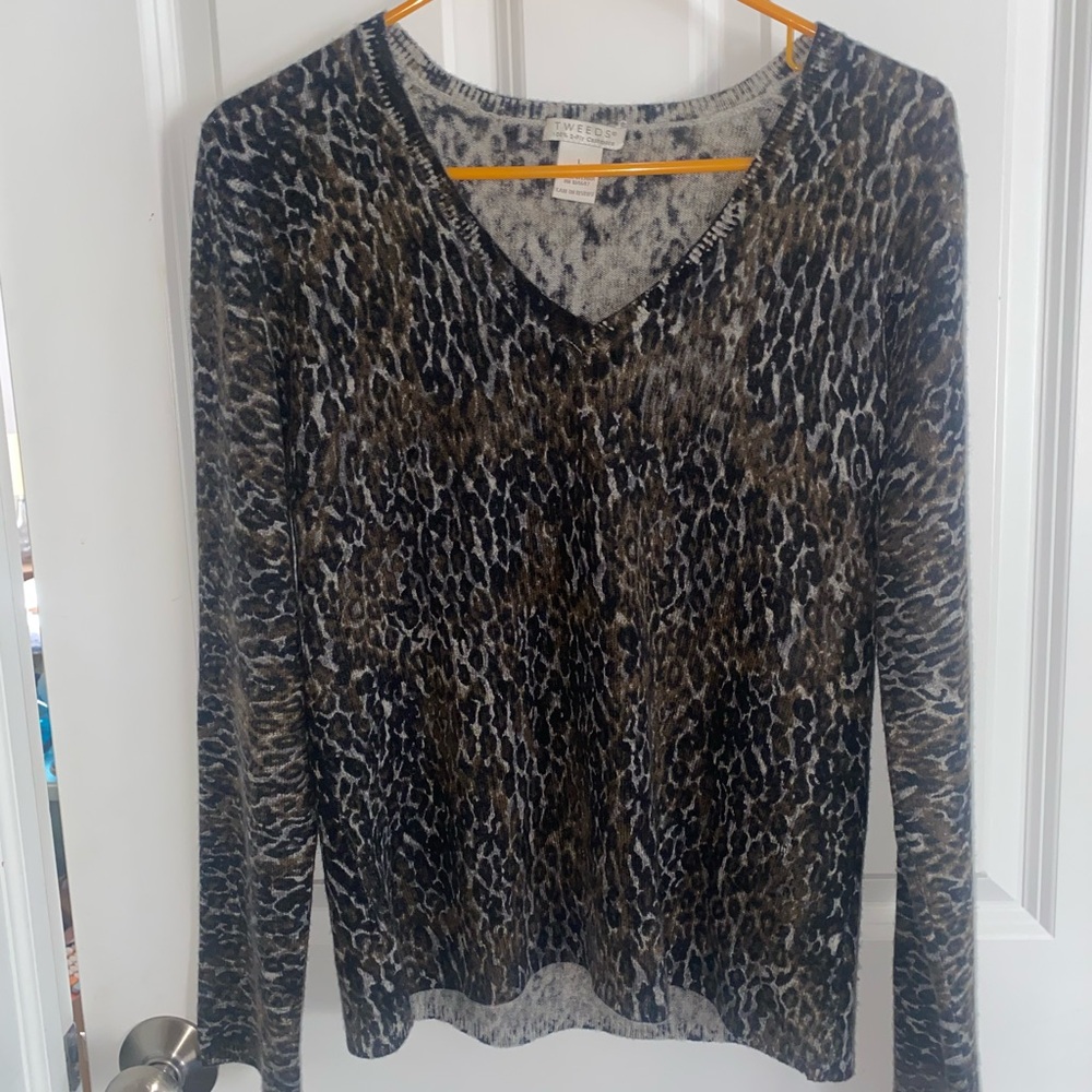 Tweeds Animal Print Long Sleeve Cashmere Sweater